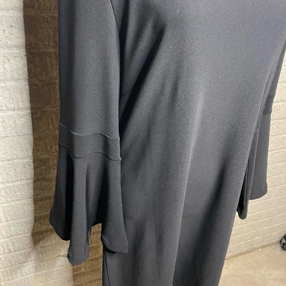 Boston Proper Womens Black Bell Sleeve Long Sleeve Scoop Neck Loose Fit A-line D - Picture 2 of 5